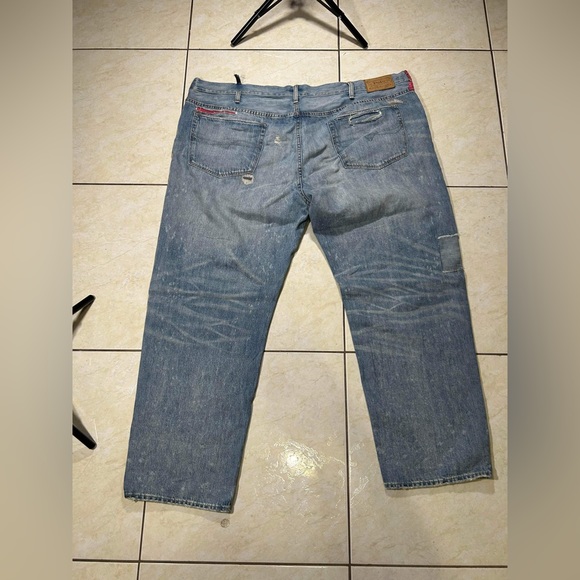 Polo Ralph Lauren Big Tall Varick Slim Straight Red Bandana Patch Distress Jeans - Picture 6 of 10